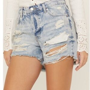 Free People We The Free Maggie Mid-Rise Distressed Denim Cut Off Shorts Size 28